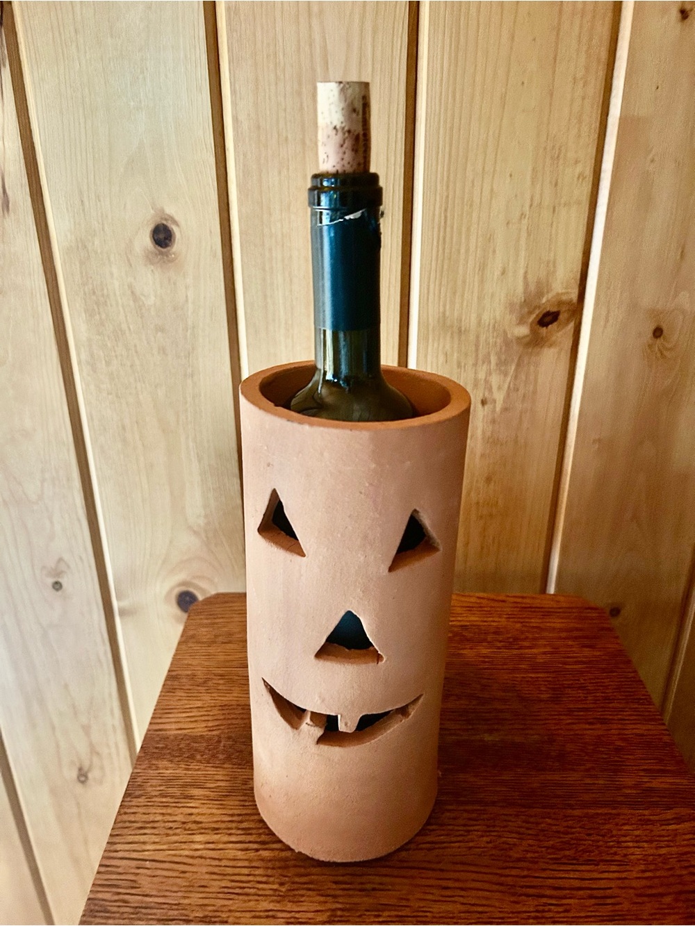 Terracotta Pumpkin 🎃 Face Wine Bottle Holder -